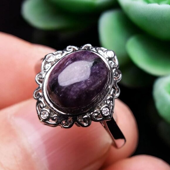 Charoite ✦ Vintage Adjustable Ring ✦ Purple Gemstone S925 Silver Ritual NWT - Picture 4 of 11